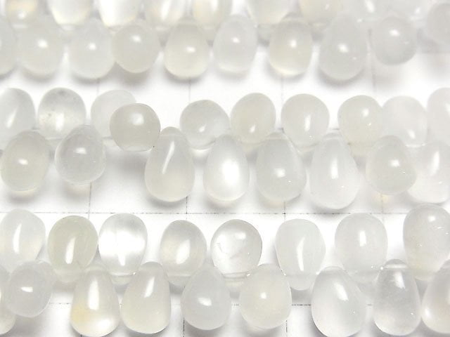 [Video]High Quality White Moonstone AA++ Drop (Smooth) 1strand beads (aprx.7inch/18cm)