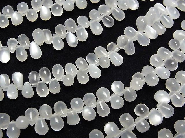[Video] High Quality White Moonstone AA++ Drop (Smooth) 1-strand beads (approx. 6 inches/16 cm)