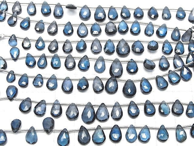 [Video]High Quality London Blue Topaz AAA Pear shape Faceted Briolette half or 1strand beads (aprx.4inch/10cm)