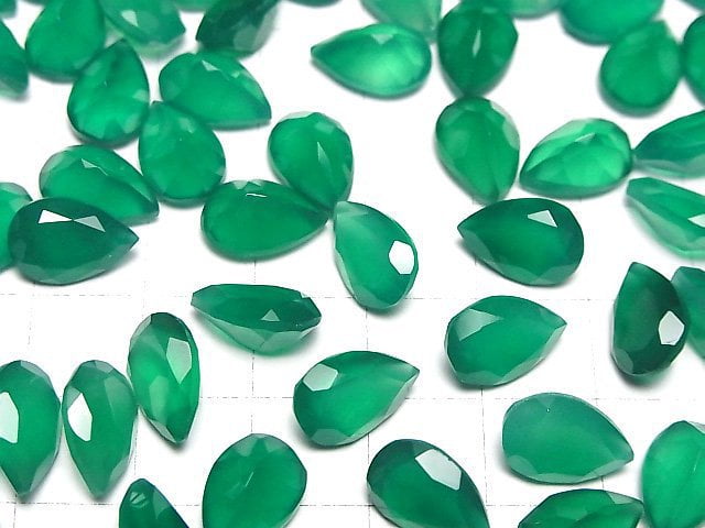 [Video]High Quality Green Onyx AAA Loose stone Pear shape Faceted 12x8mm 2pcs