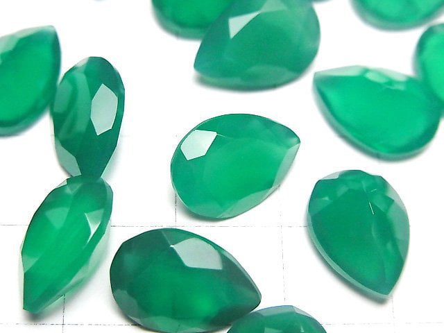 [Video]High Quality Green Onyx AAA Loose stone Pear shape Faceted 14x10mm 2pcs