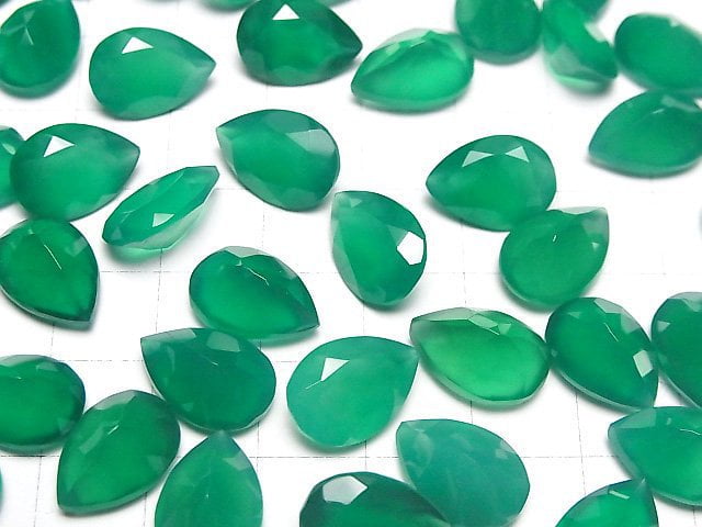 [Video]High Quality Green Onyx AAA Loose stone Pear shape Faceted 14x10mm 2pcs