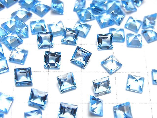 [Video]High Quality Swiss Blue Topaz AAA Loose stone Square Faceted 5x5mm 2pcs