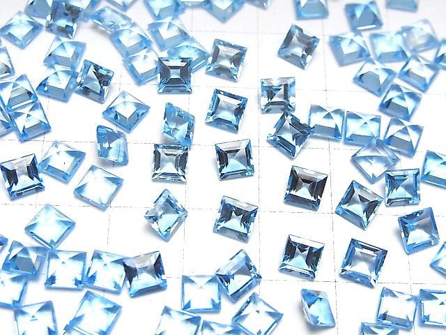 [Video]High Quality Swiss Blue Topaz AAA Loose stone Square Faceted 5x5mm 2pcs