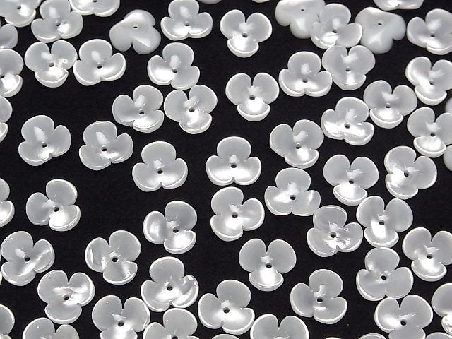 [Video] High Quality White Shell (Silver-lip Oyster) AAA 3D Flower 10mm Center Hole 4pcs