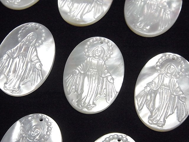 [Video] High Quality White Shell AAA Virgin Mary Carved Oval 25x18mm 1pc