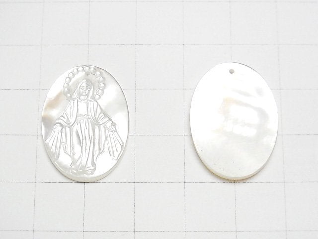 [Video] High Quality White Shell AAA Virgin Mary Carved Oval 25x18mm 1pc