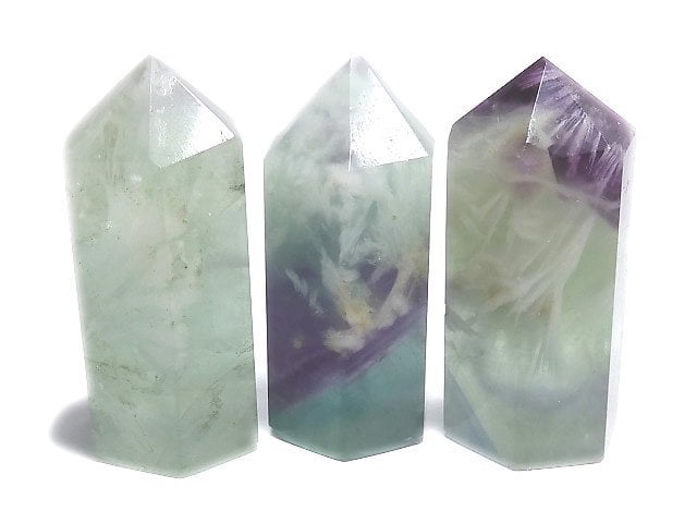 [Video][One of a kind] Angel Feather Fluorite Hexagonal Pillar 3pcs Set NO.1