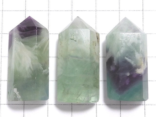 [Video][One of a kind] Angel Feather Fluorite Hexagonal Pillar 3pcs Set NO.1