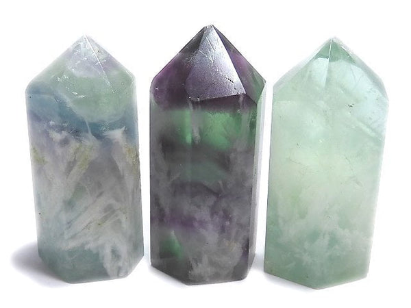 [Video][One of a kind] Angel Feather Fluorite Hexagonal Pillar 3pcs Set NO.2