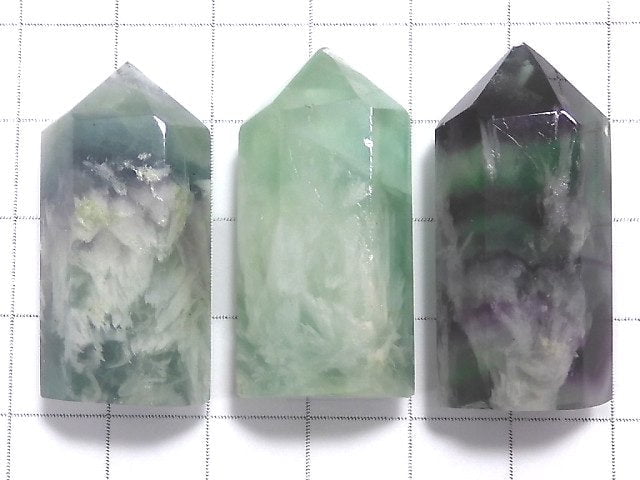 [Video][One of a kind] Angel Feather Fluorite Hexagonal Pillar 3pcs Set NO.2