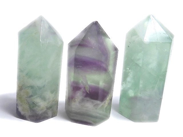 [Video][One of a kind] Angel Feather Fluorite Hexagonal Pillar 3pcs Set NO.5