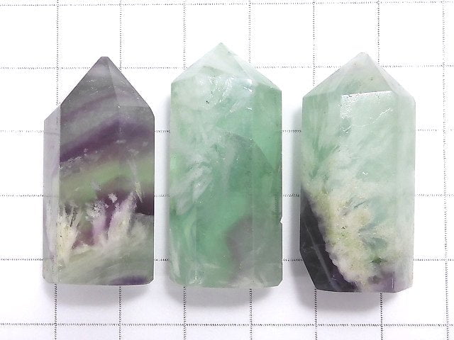 [Video][One of a kind] Angel Feather Fluorite Hexagonal Pillar 3pcs Set NO.5