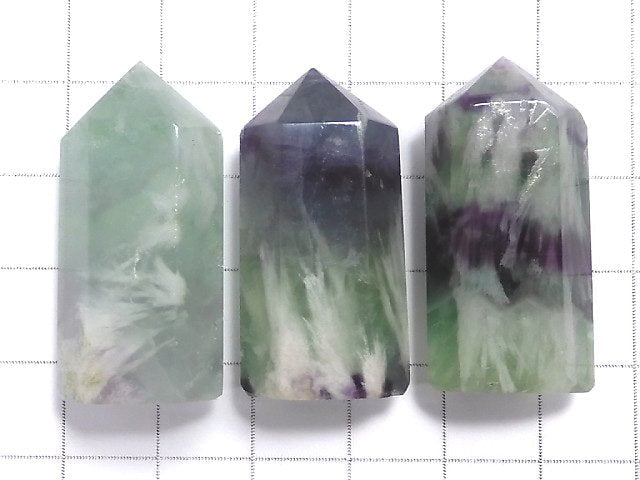 [Video][One of a kind] Angel Feather Fluorite Hexagonal Pillar 3pcs Set NO.6