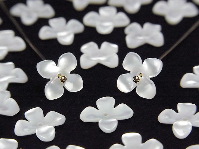 [Video] High Quality White Shell (Silver-lip Oyster) AAA Flower (4pcs Flowers) 10mm Center Hole 4pcs