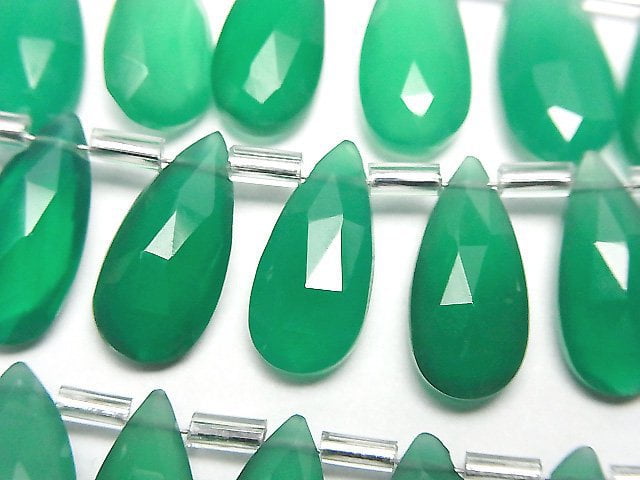 [Video]High Quality Green Onyx AAA Pear Shape Faceted Briolette 15x7mm half or 1strand (12pcs)