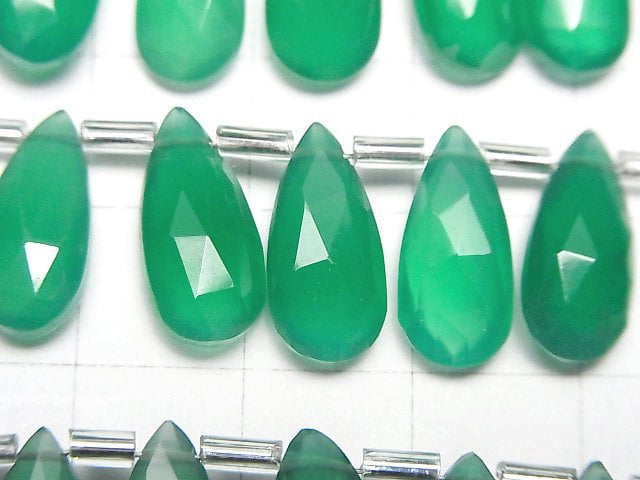 [Video]High Quality Green Onyx AAA Pear Shape Faceted Briolette 15x7mm half or 1strand (12pcs)