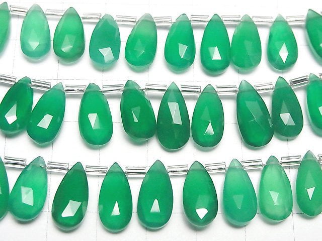 [Video]High Quality Green Onyx AAA Pear Shape Faceted Briolette 15x7mm half or 1strand (12pcs)