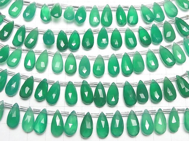 [Video]High Quality Green Onyx AAA Pear Shape Faceted Briolette 15x7mm half or 1strand (12pcs)