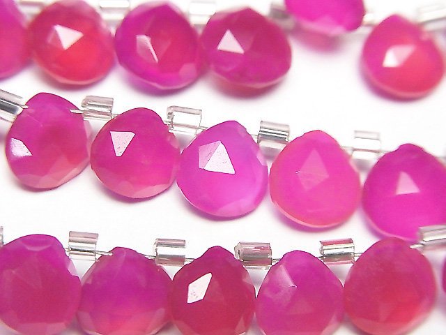 [Video]High Quality Fuchsia Pink Chalcedony AAA Chestnut Faceted Briolette 8x8mm half or 1strand (28pcs)