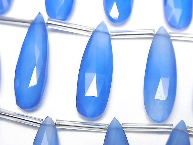 [Video]High Quality Blue Chalcedony AAA Pear Shape Faceted Briolette 25x8mm half or 1strand (8pcs)