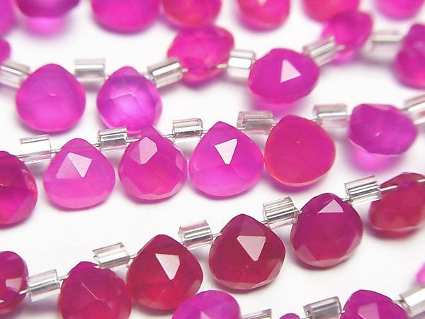 [Video]High Quality Fuchsia Pink Chalcedony AAA Chestnut Faceted Briolette 6x6mm half or 1strand (Approx 28pcs)