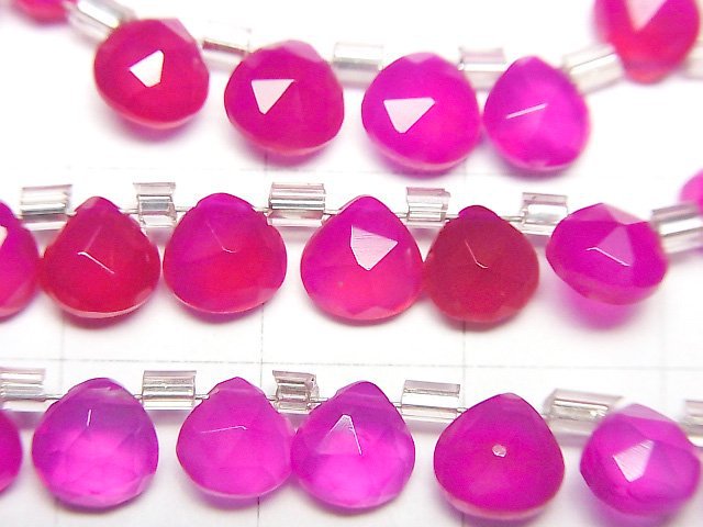 [Video]High Quality Fuchsia Pink Chalcedony AAA Chestnut Faceted Briolette 6x6mm half or 1strand (Approx 28pcs)