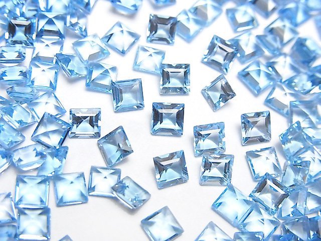 [Video]High Quality Swiss Blue Topaz AAA Loose stone Square Faceted 4x4mm 5pcs