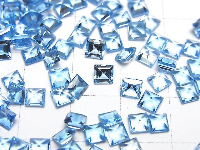 [Video]High Quality Swiss Blue Topaz AAA Loose stone Square Faceted 4x4mm 5pcs