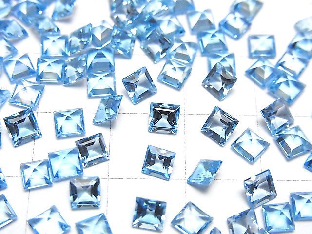 [Video]High Quality Swiss Blue Topaz AAA Loose stone Square Faceted 4x4mm 5pcs