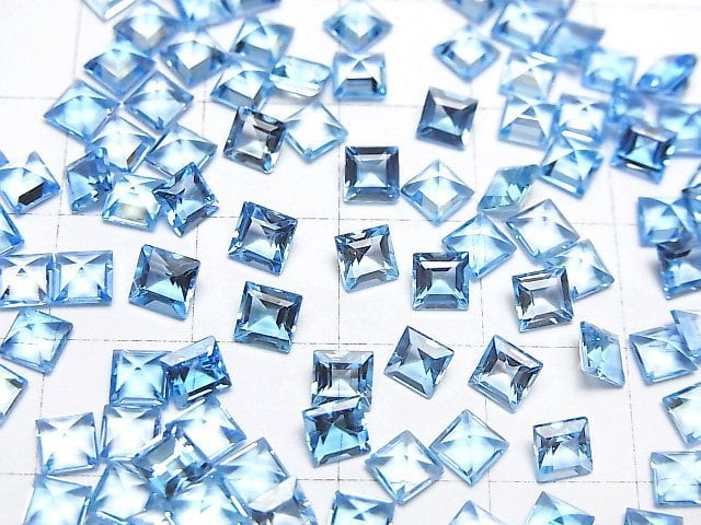 [Video]High Quality Swiss Blue Topaz AAA Loose stone Square Faceted 4x4mm 5pcs