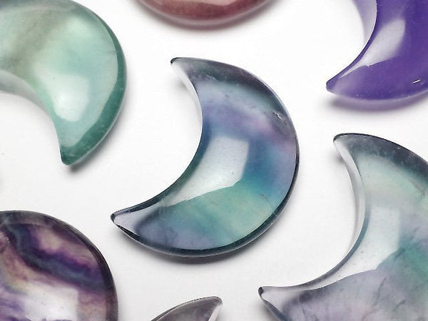 [Video] Multicolor Fluorite AAA Moon motif 31x23mm 2pcs