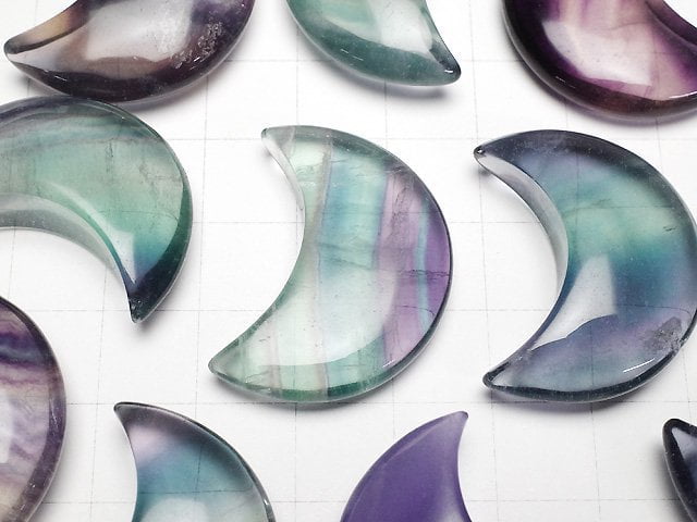 [Video] Multicolor Fluorite AAA Moon motif 31x23mm 2pcs