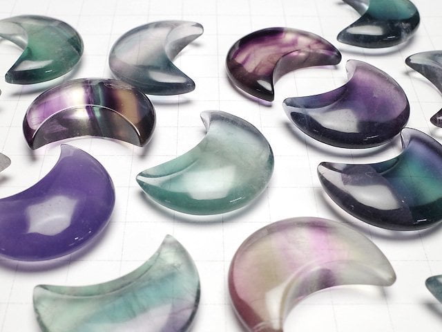 [Video] Multicolor Fluorite AAA Moon motif 31x23mm 2pcs