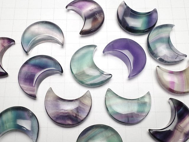 [Video] Multicolor Fluorite AAA Moon motif 31x23mm 2pcs