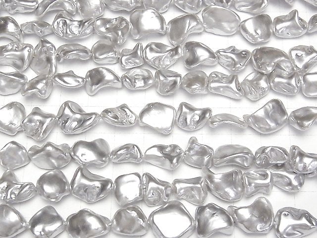 [Video]Shell Pearl Silver Baroque 10-16mm 1strand beads (aprx.15inch/38cm)