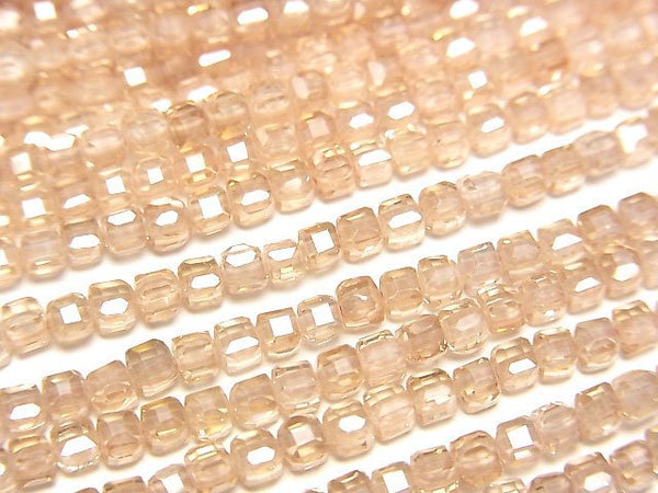 [Video]High Quality! Cubic Zirconia AAA Cube Shape 2x2x2mm [Champagne color] 1strand beads (aprx.15inch/36cm)