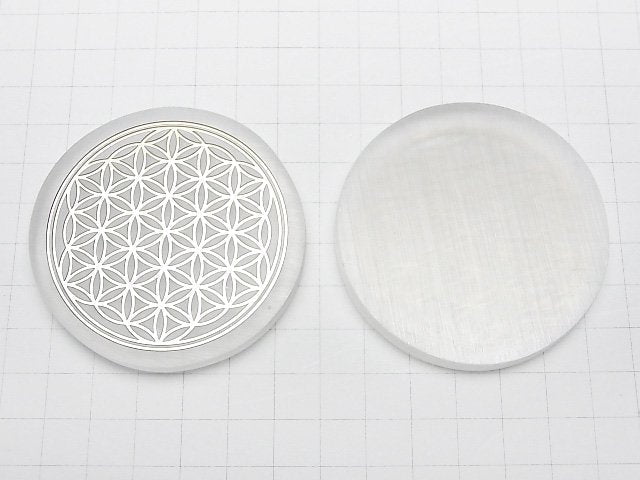 [Video]Selenite (Gypsum) Flower of Life Design Flat Coin 63mm 1pc