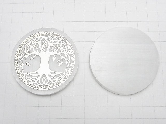 [Video]Selenite (Gypsum) Tree of Life Design Flat Coin 63mm 1pc