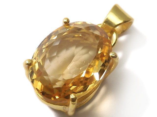 [Video][One of a kind] High Quality Brandy Citrine AAA Faceted Pendant 18KGP NO.28