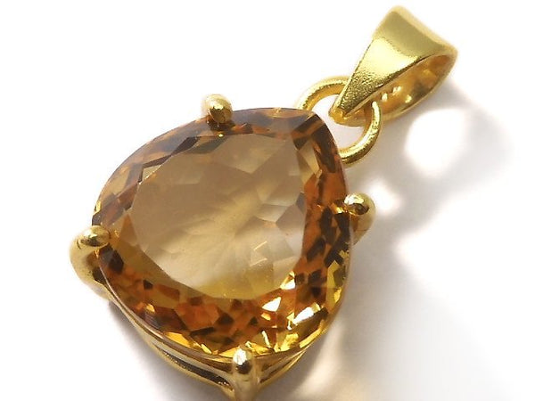 [Video][One of a kind] High Quality Brandy Citrine AAA Faceted Pendant 18KGP NO.30