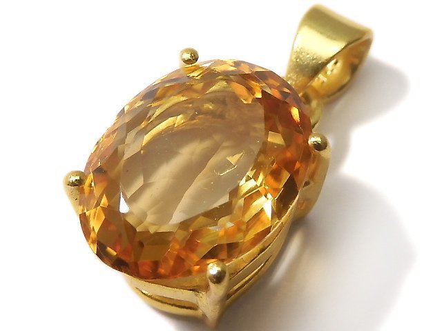 [Video][One of a kind] High Quality Brandy Citrine AAA Faceted Pendant 18KGP NO.32