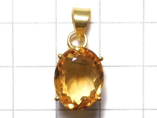 [Video][One of a kind] High Quality Brandy Citrine AAA Faceted Pendant 18KGP NO.32