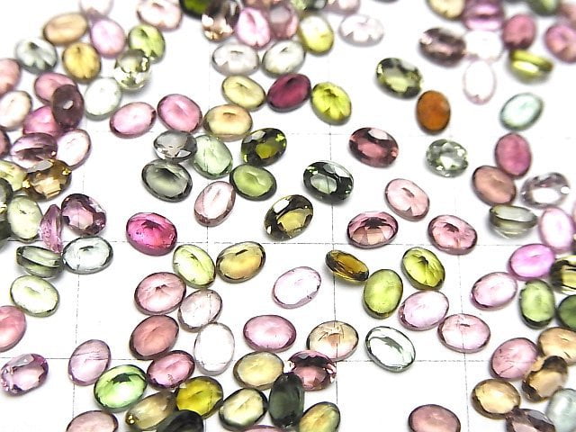 [Video]High Quality Multicolor Tourmaline AAA Loose stone Oval Faceted 4x3mm 10pcs