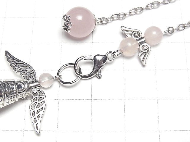 [Video]Rose Quartz AAA- Pendulum 60x19x19mm with chain Silver color 1pc