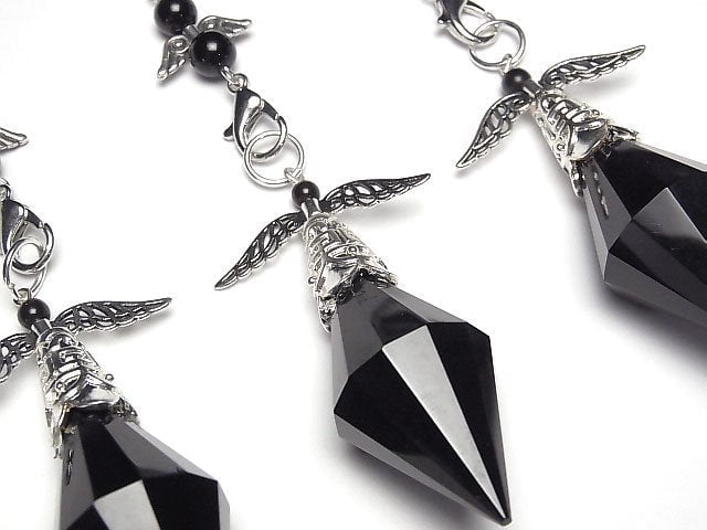 [Video] Black Obsidian AAA- Pendulum 60x19x19mm with chain Silver color 1pc