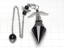 [Video] Black Obsidian AAA- Pendulum 60x19x19mm with chain Silver color 1pc