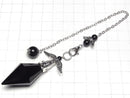 [Video] Black Obsidian AAA- Pendulum 60x19x19mm with chain Silver color 1pc