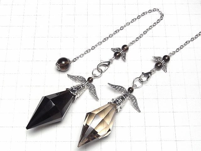 [Video]Smoky Quartz AAA Pendulum 60x19x19mm with chain, silver color, 1pc