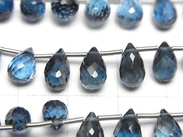 [Video]High Quality London Blue Topaz AAA Drop Faceted Briolette half or 1strand beads (aprx.6inch/14cm)